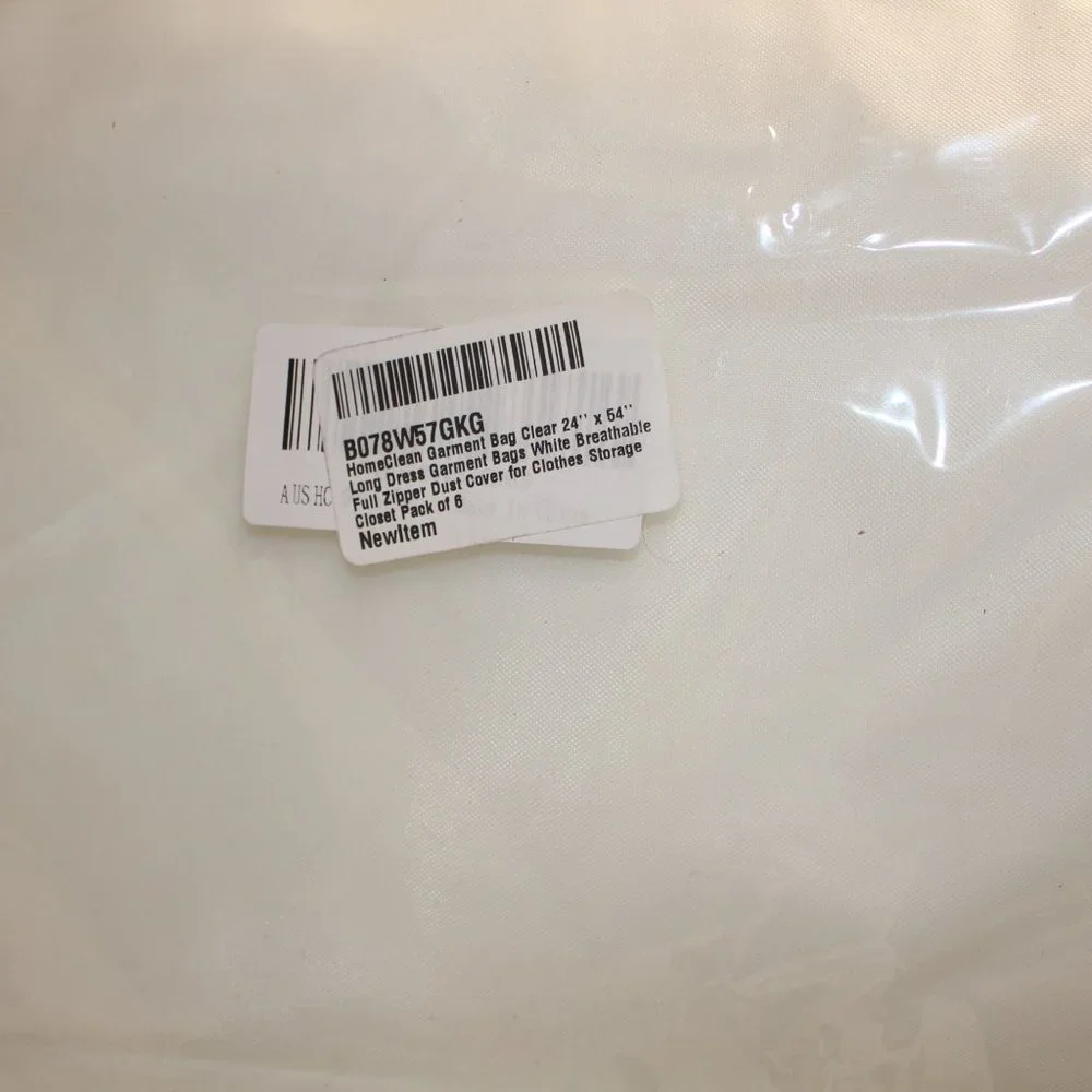 Garment Bag Clear 24'' x 54'' Pack of 6 White Breathable Full Zipper Dust Cover
